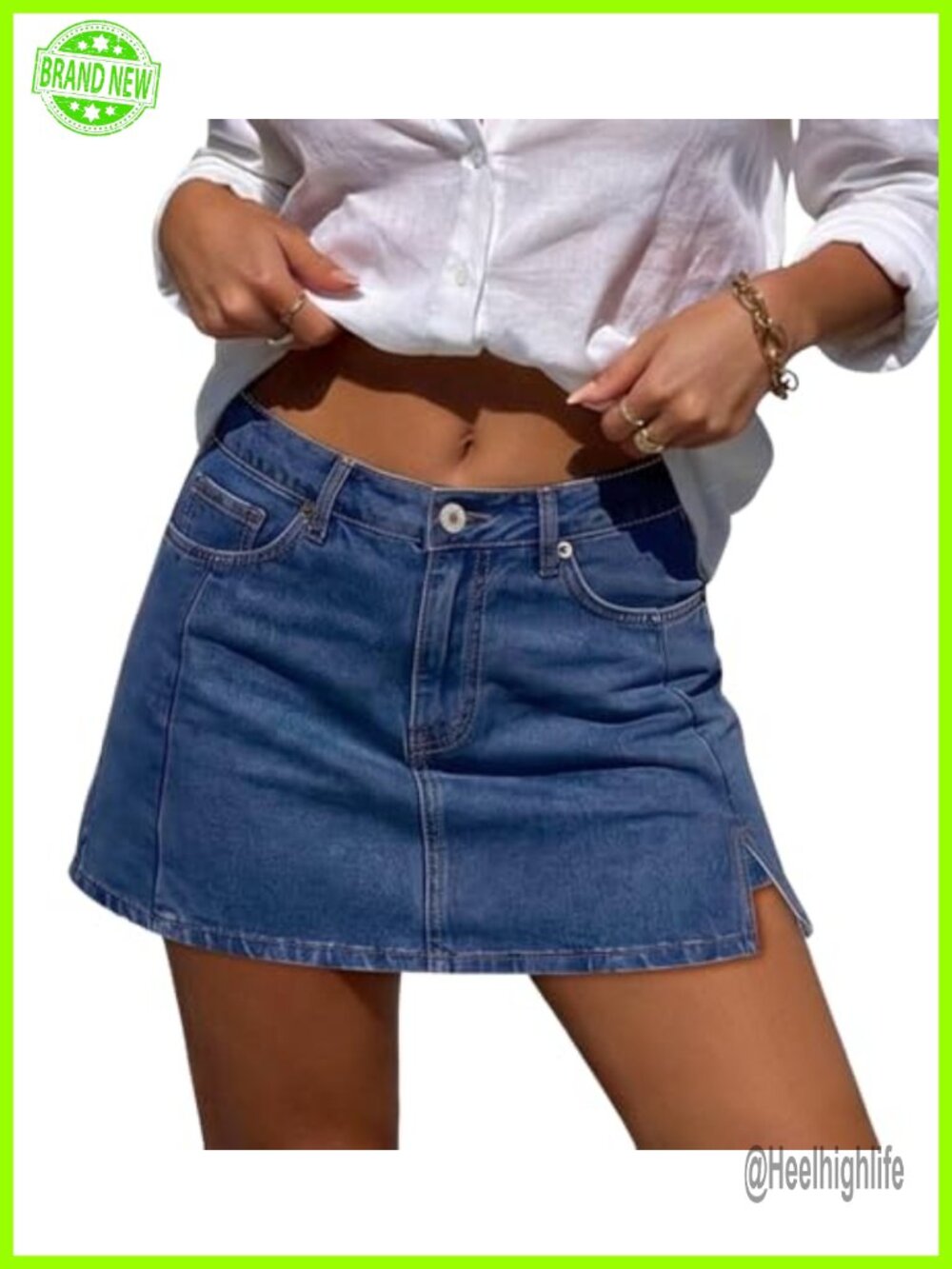 High Waisted Denim Skort Stretchy Jean Skirt with Slit